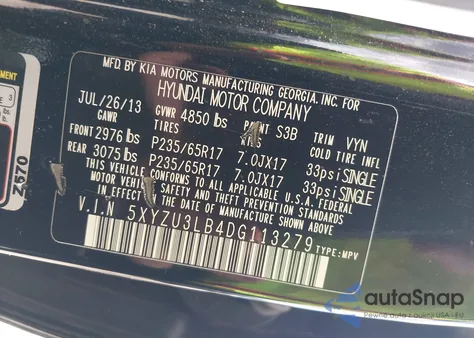 2013 Hyundai Santa Fe Sport из США, поврежденный, VIN 5XYZU3LB4DG113279